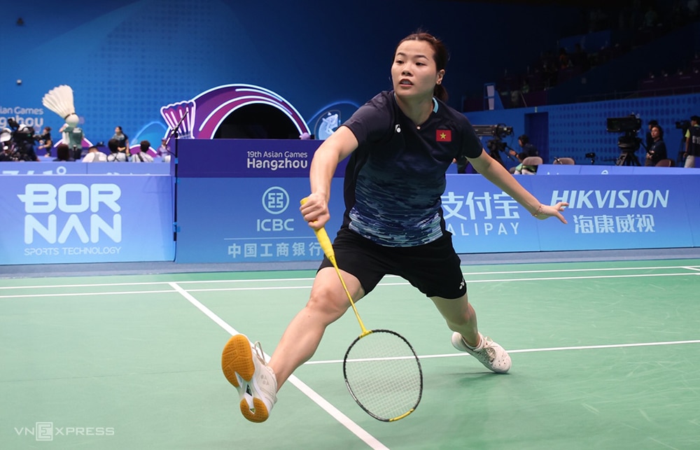 Nguyễn Thuỳ Linh trong trận thắng Shahzad Mahoor tại Asiad 19 tại Trung Quốc hôm 3/10.